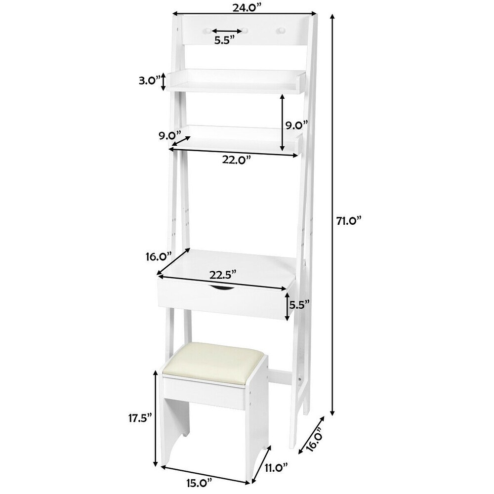 Gymax Vanity Set Makeup Dressing Table w/Flip Top Mirror Hooks Shelves