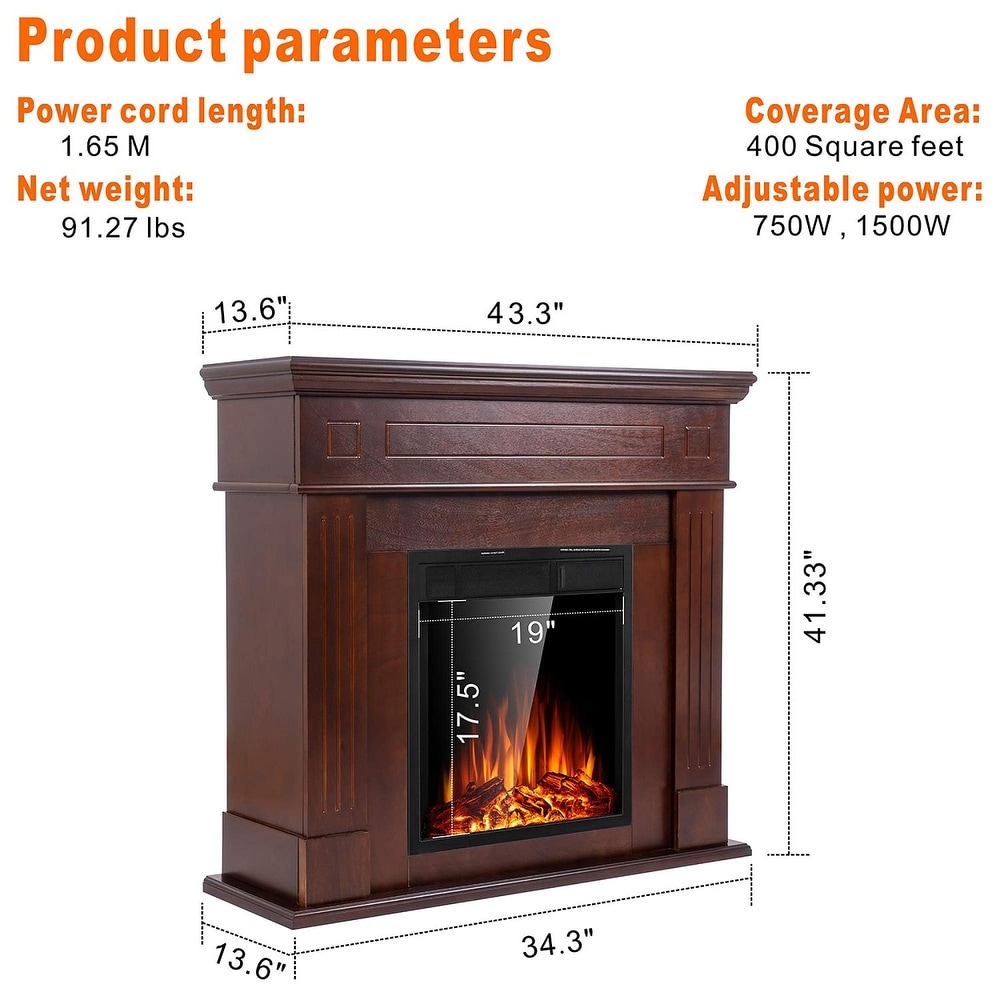 Electric Fireplace Mantel Package Wooden Surround Firebox TV Stand