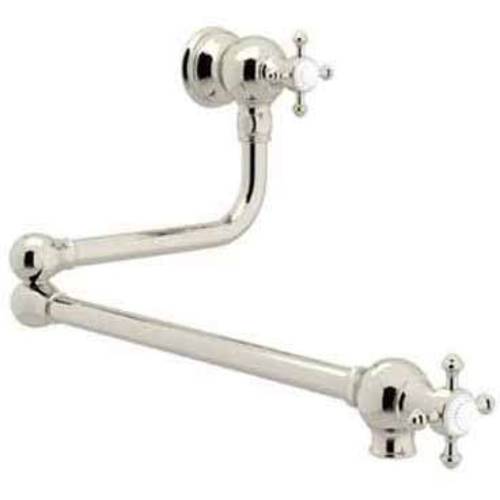 Perrin and Rowe Edwardian Era Wall Mounted Swing Arm Pot Filler With Cross Handles In Polished Nickel