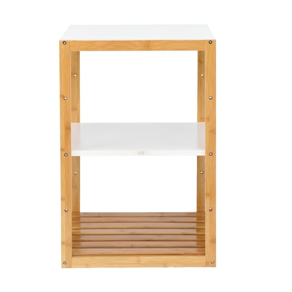 3-Layer Bamboo Side Table - White Table Top Natural Wood Table