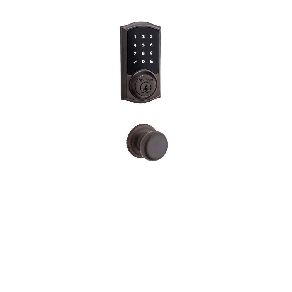 Kwikset Z-Wave SmartCode Touchscreen Venetian Bronze Single Cylinder Keypad Electronic Deadbolt featuring Juno HallCloset Knob 91611P J11P