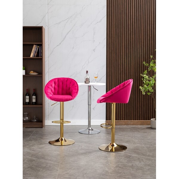 Velvet Swivel Tufted Adjustable Height Bar Stools With Golden Footrest(set of 2)