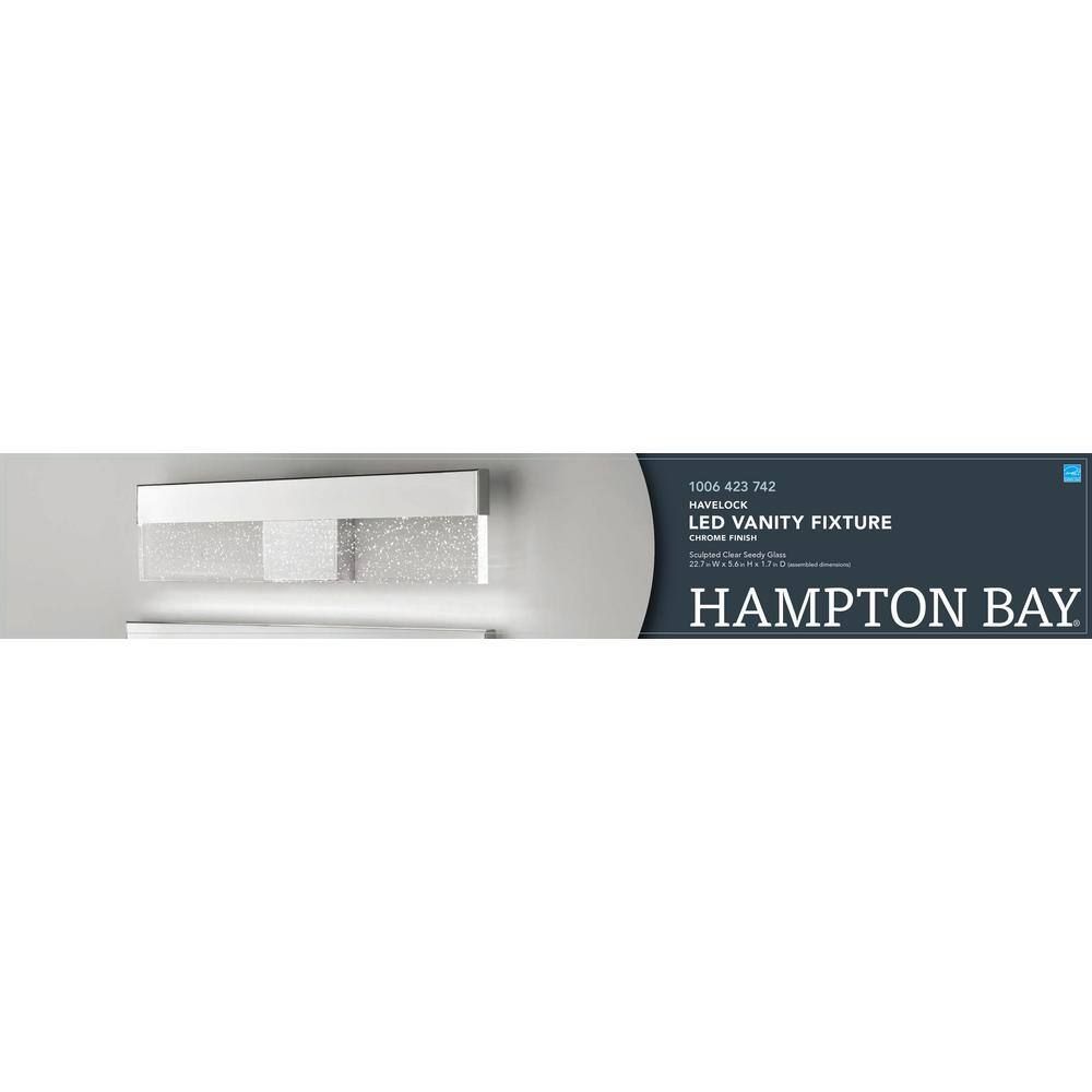 Hampton Bay Havelock 22.7 in. 1-Light Chrome Integrated LED Bathroom Vanity Light Bar with Clear Seedy Glass KGL1391L-2CR