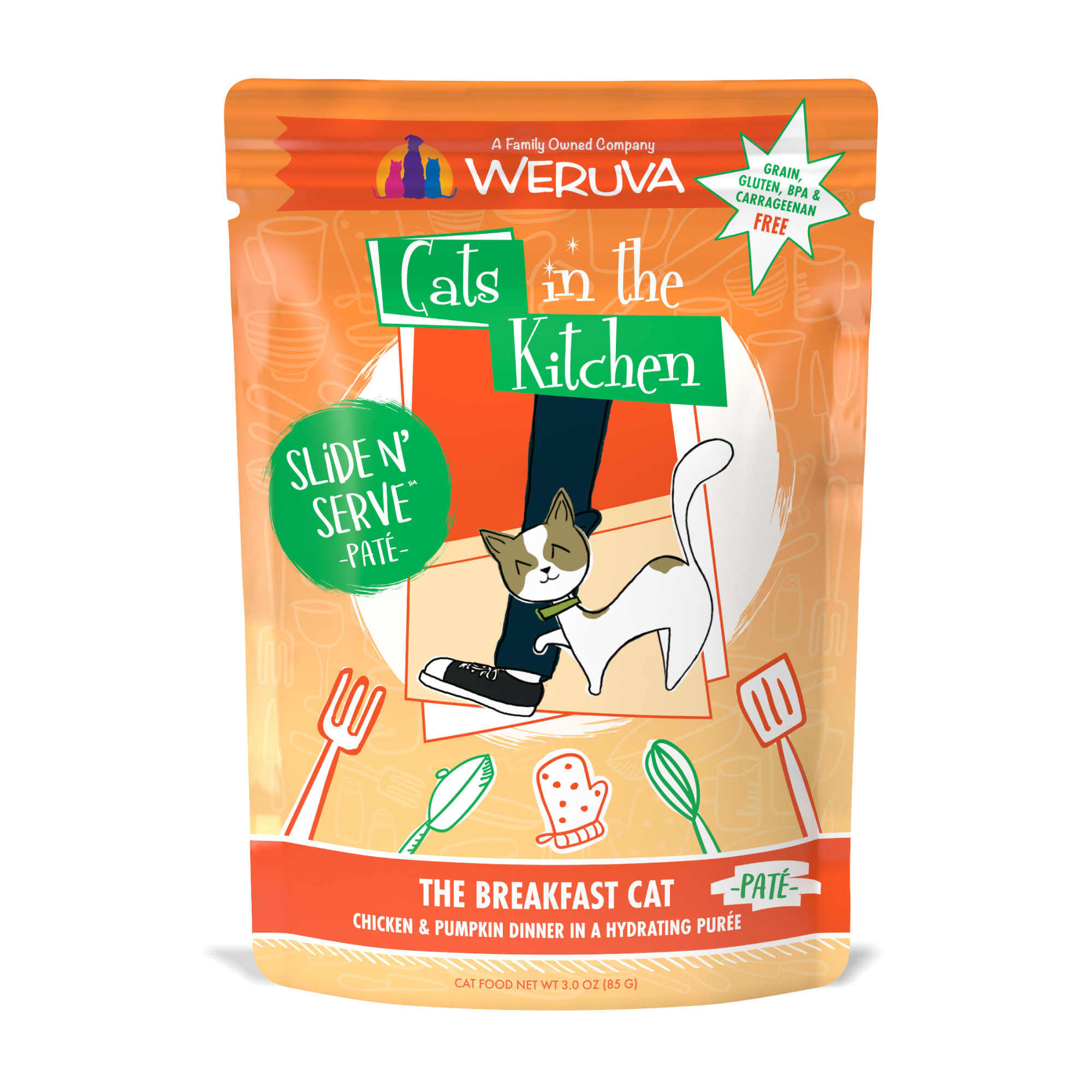 Cats in the Kitchen Slide n Serve Pate The Breakfast Cat Chicken  Pumpkin Dinner Wet Food， 3 oz.， Case of 12