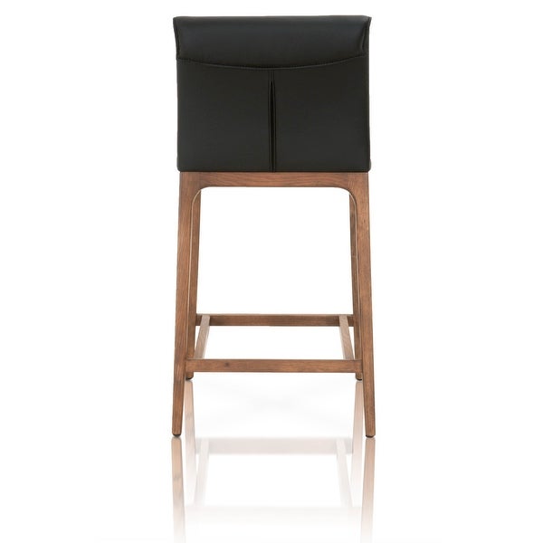 Wooden Counter Stool With Faux Leather Upholstered Seating， Black and Brown