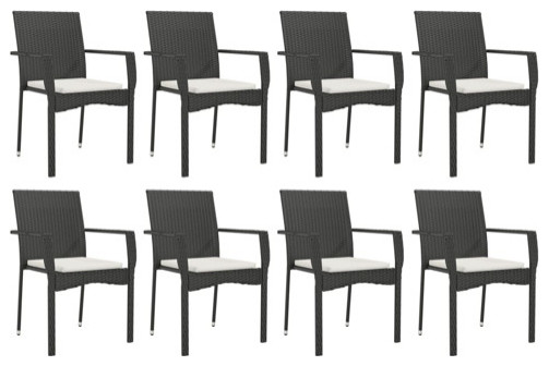 vidaXL Patio Dining Set 9 Piece Conversation Set with Cushions Black Poly Rattan   Tropical   Outdoor Dining Sets   by vidaXL LLC  Houzz