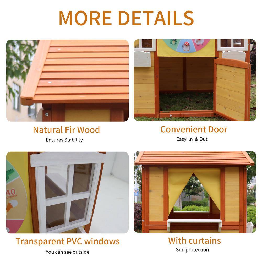 Natural Outdoor Wood Playhouse with Working Doors Windows LN20233338