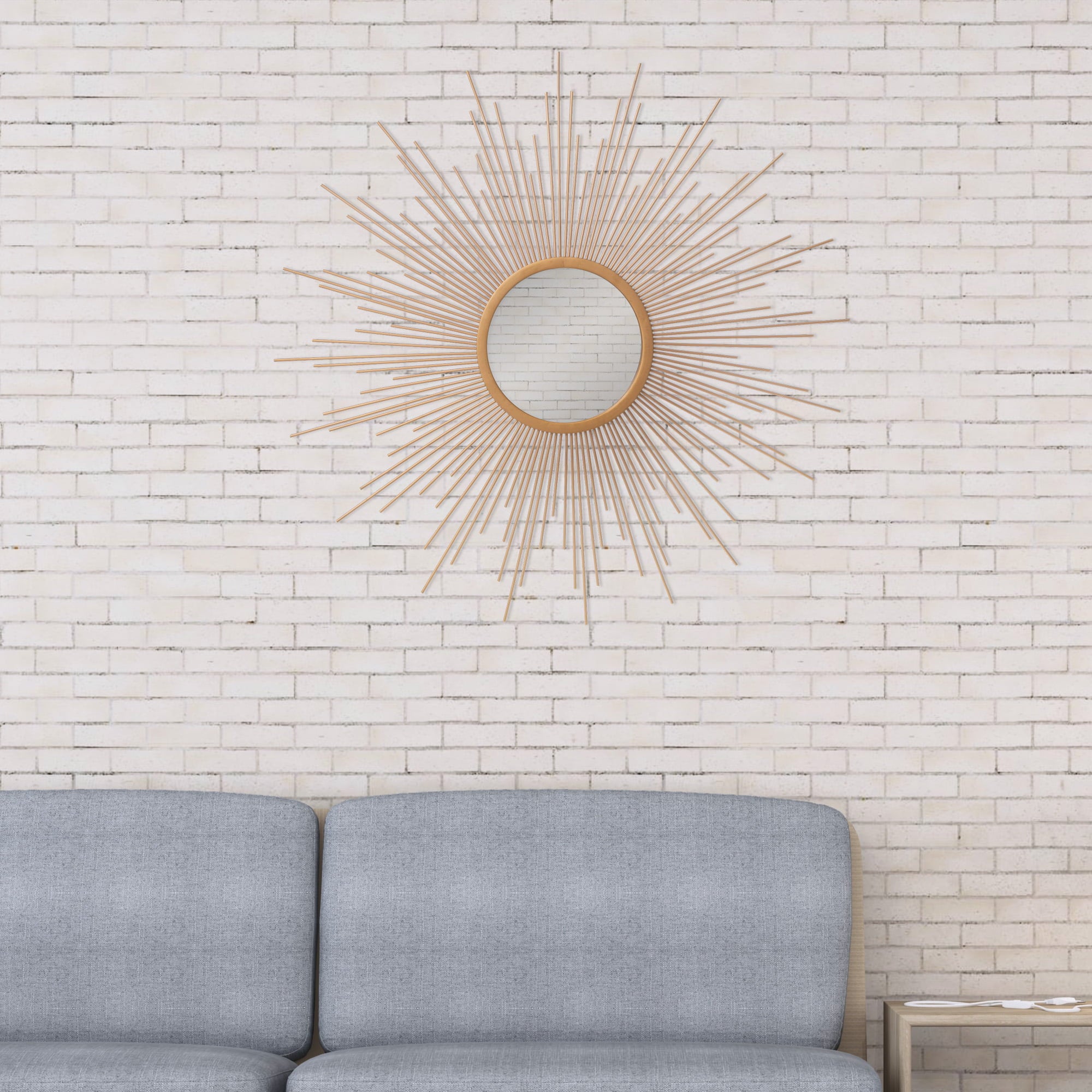 Round Spoke Sunray Starburst Wall Mount Accent Mirror, Gold Spoke, 30