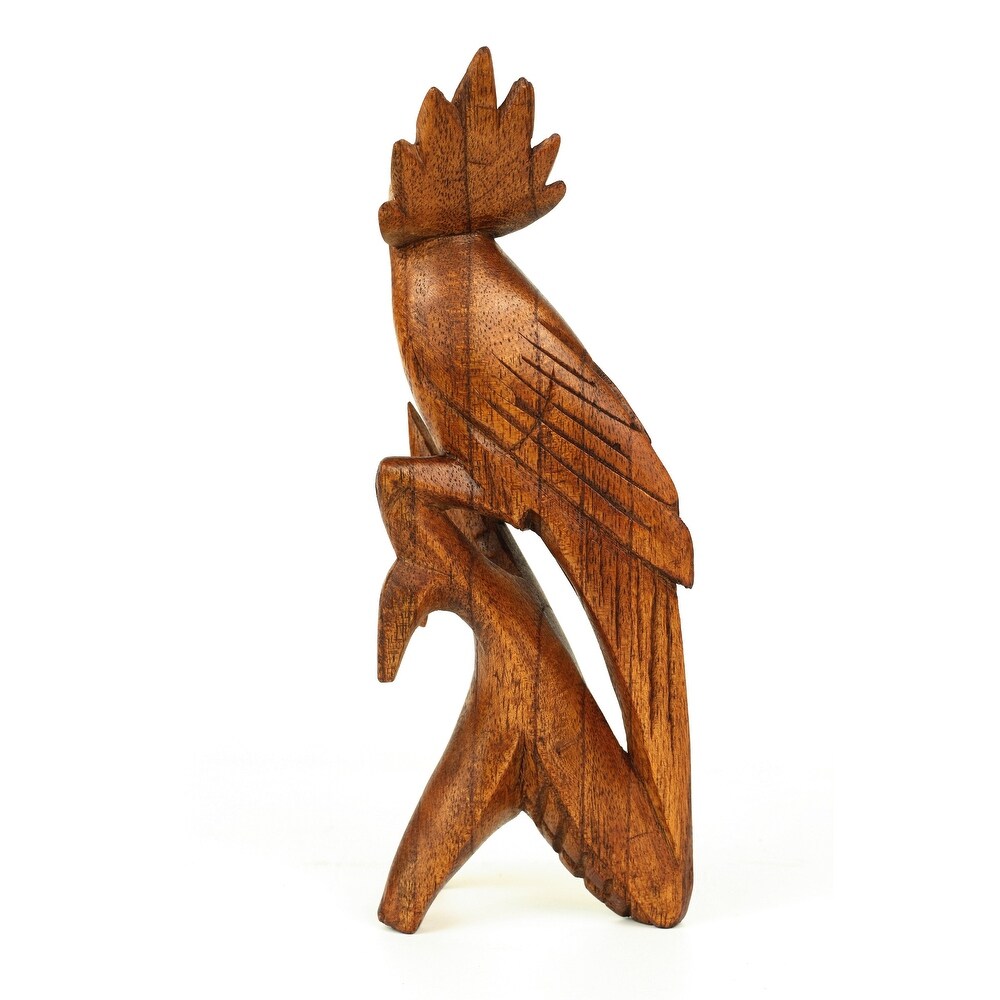 Wooden Hand Carved Cockatoo Parrot Bird Statue Figurine Sculpture Art Decorative Rustic Home Decor Accent Handmade Gift