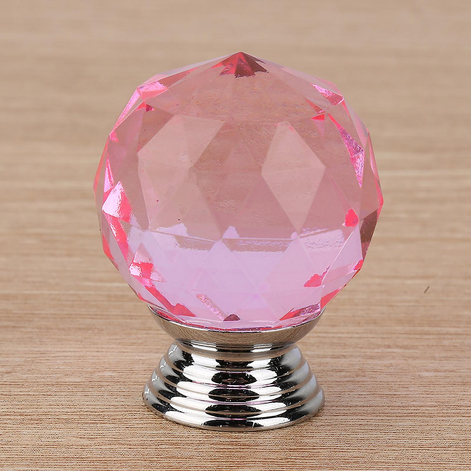 1PCS 30mm Ball Shape Crystal Glass Pull Handle Cabinet Drawer Cupboard Knob (Pink)