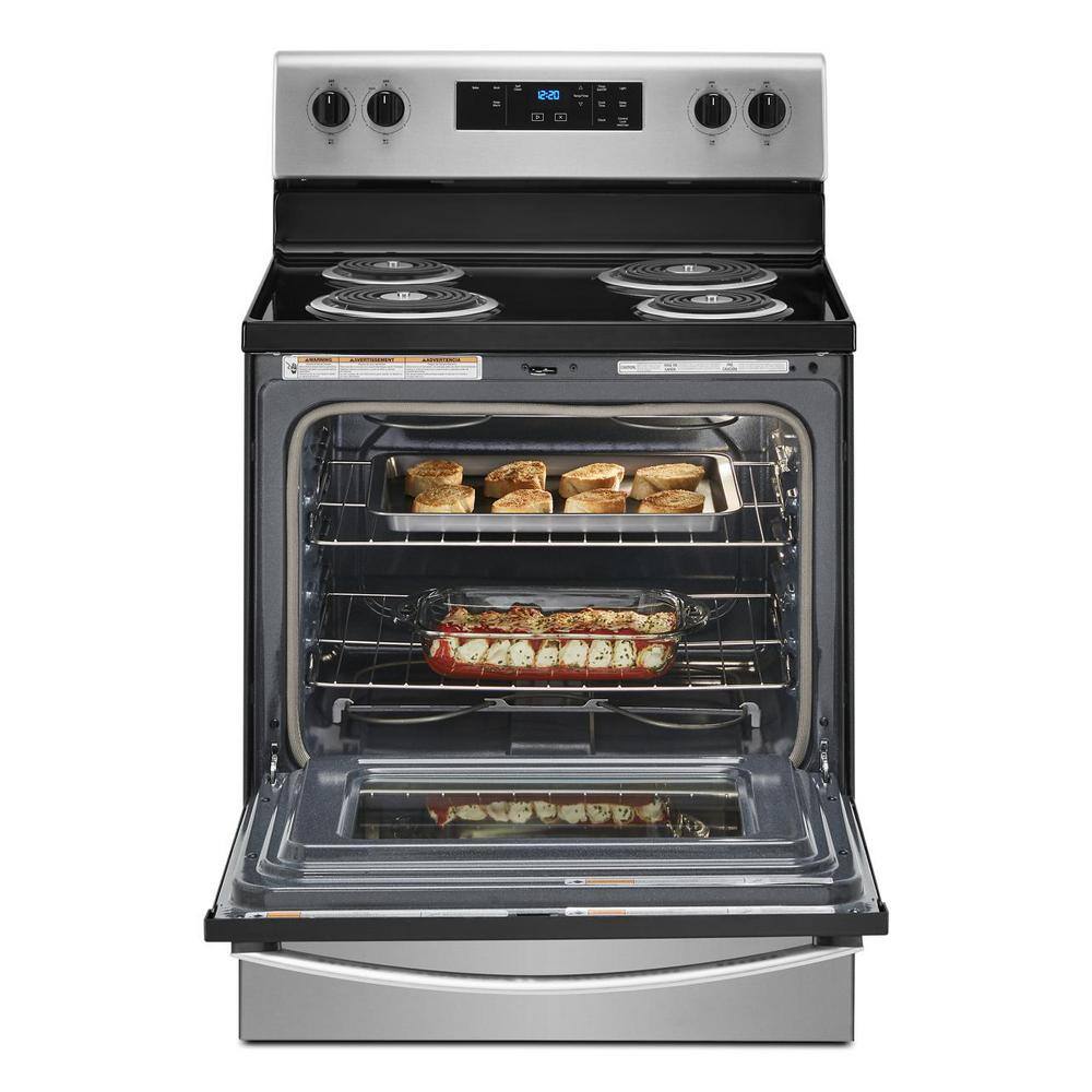 Whirlpool 30 in. 4.8 cu. ft. 4-Burner Electric Range with Self-Cleaning in Stainless Steel with Storage Drawer WFC315S0JS