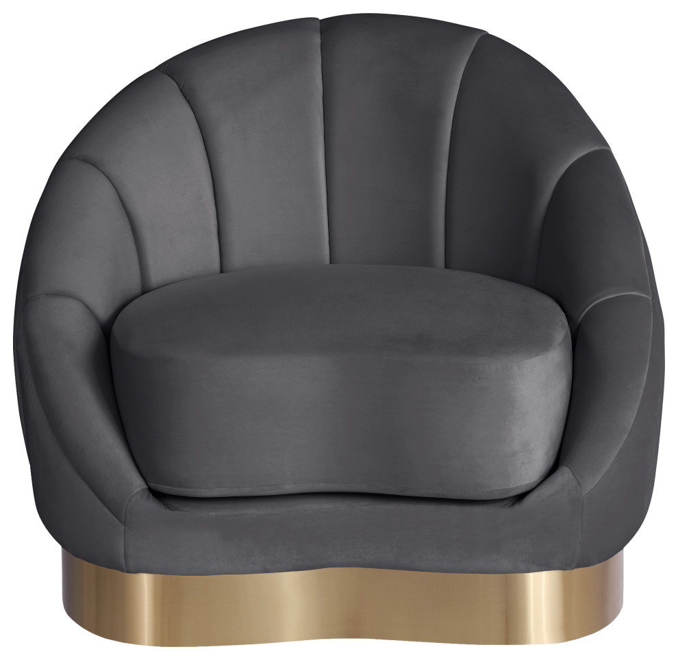 Shelly Velvet Chair With Brushed Gold Stainless Steel Base   Contemporary   Armchairs And Accent Chairs   by Meridian Furniture  Houzz