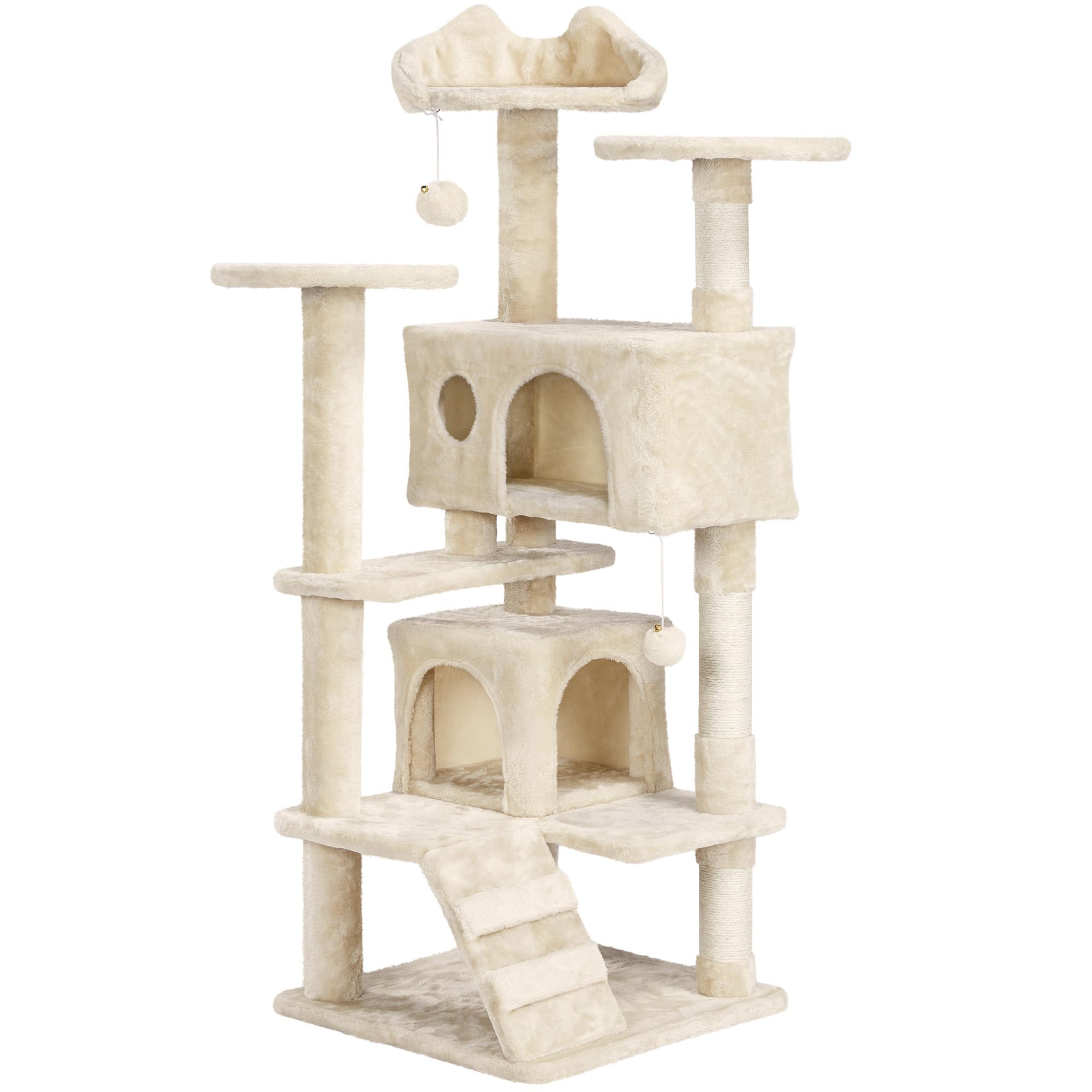 Topeakmart Beige 3-Level Plush Cat Tree with 2 Condos， 54