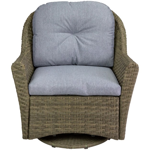 Gray Resin Wicker Deep Seated Glider Chair With Gray Cushions