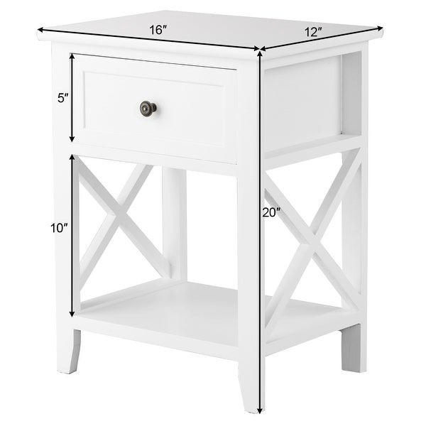 Costway 2PCS Nightstand Chair Side End Table with Drawer and Shelf