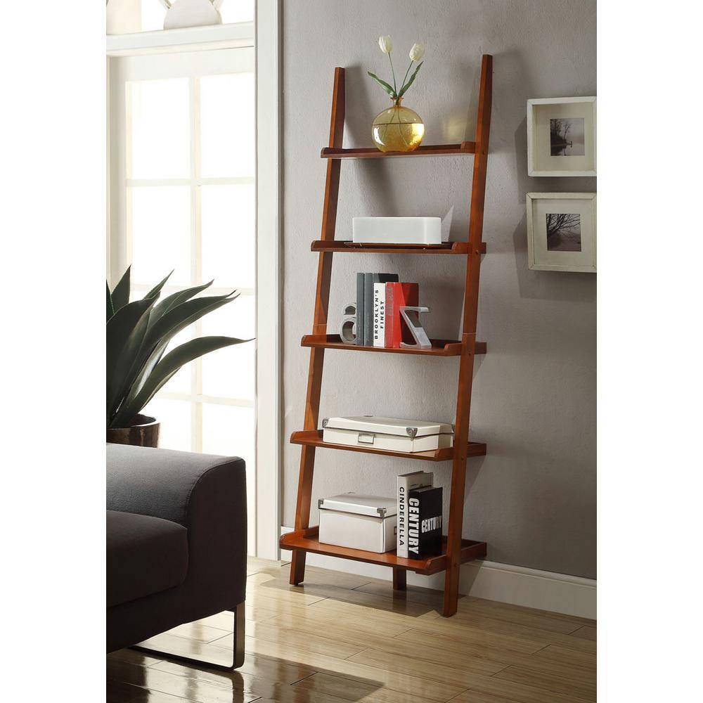 Convenience Concepts 72 in. Cherry Wood 5-shelf Ladder Bookcase with Open Back 8043391