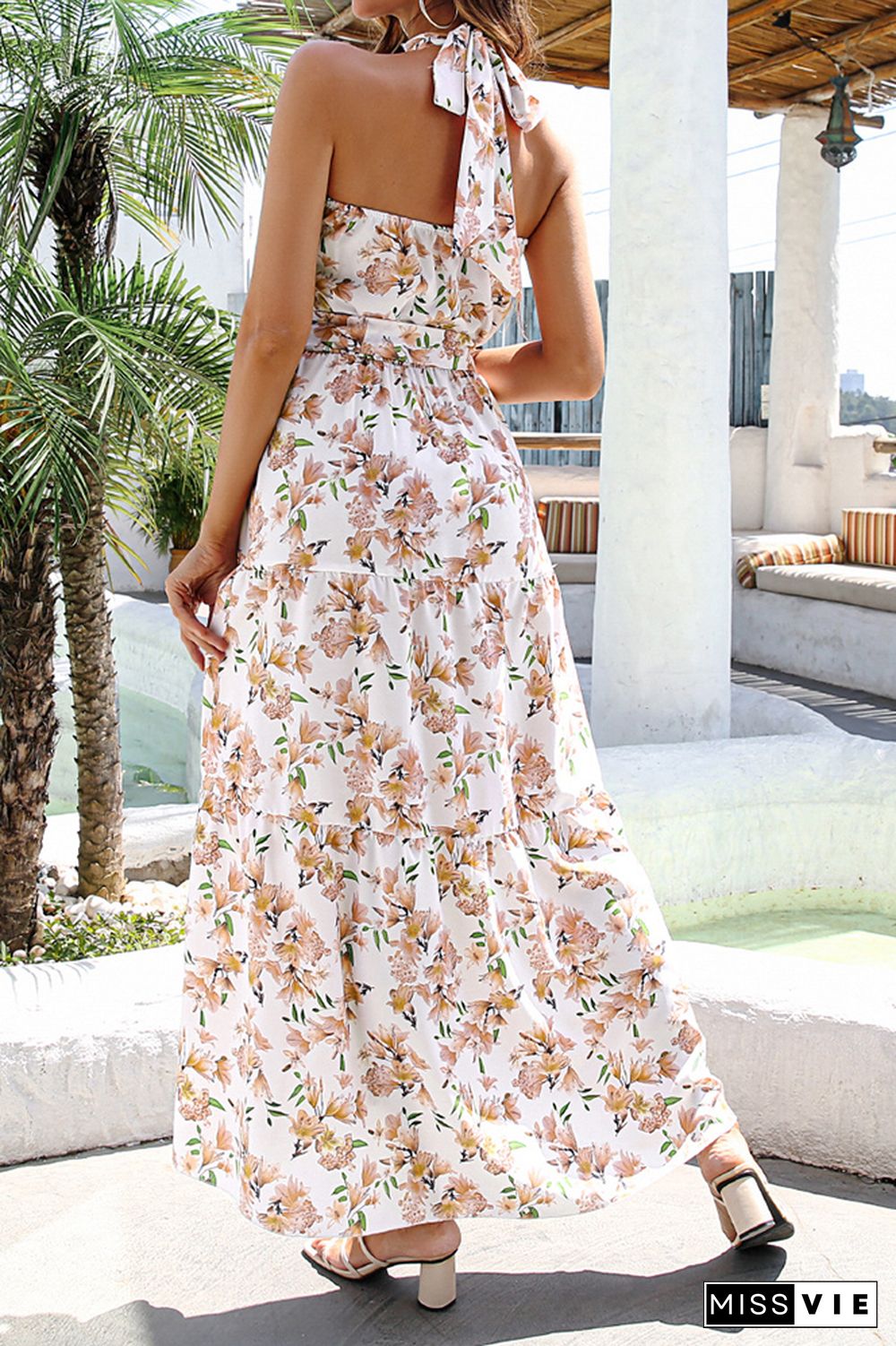 Floral Sleeveless Midi Dress With Sashes Wholesale