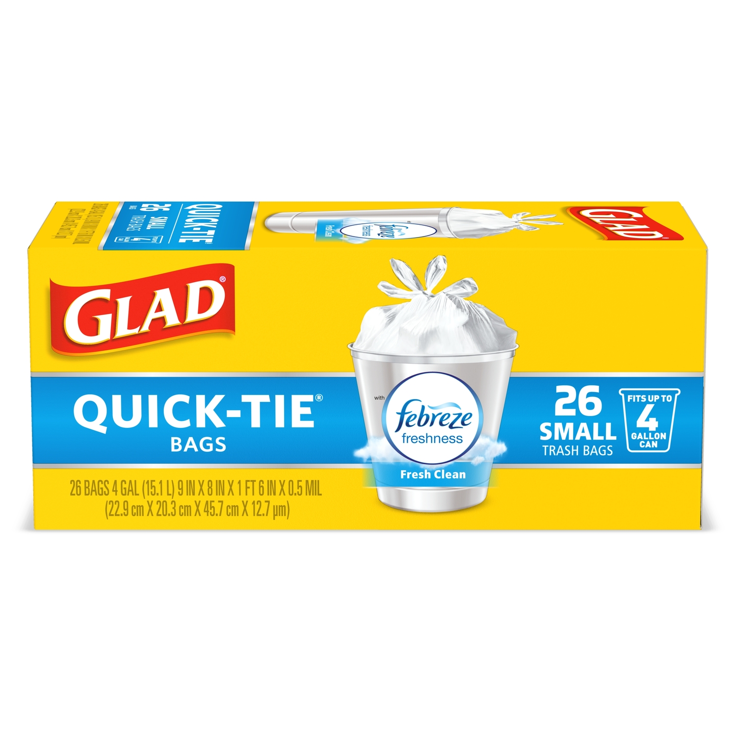 Glad Febreze 4 gal Fresh Scent Trash Bags Quick Tie 26 pk 0.5 mil