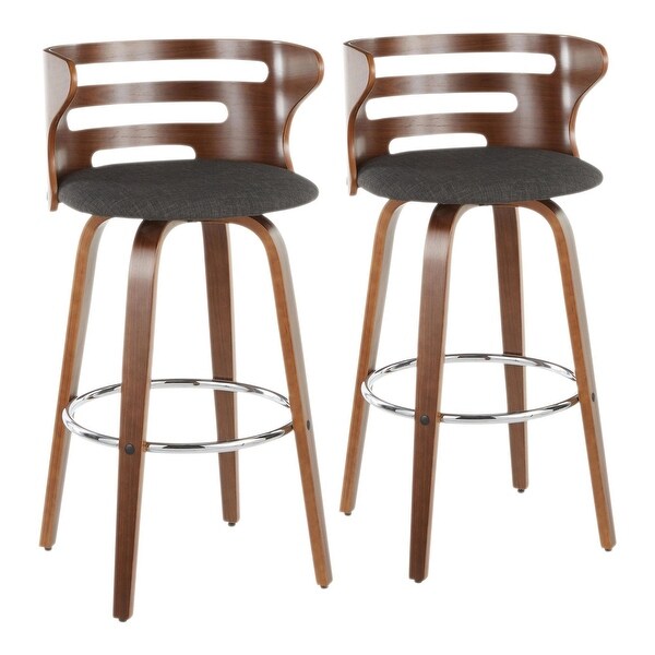 Lumisource Cosini Barstool with Swivel Walnut and Charcoal - Set of 2 - 18