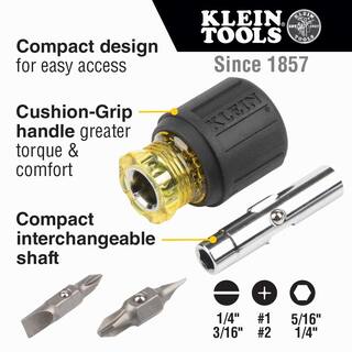 Klein Tools Stubby Multi-Bit ScrewdriverNut Driver- Cushion Grip Handle 32561