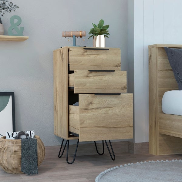 Modern Style 3-Drawers Dresser， Storage Cabinet with 4 Hairpin Legs， Chest Organizer for Bedroom， Living Room， Hallway - - 37828132