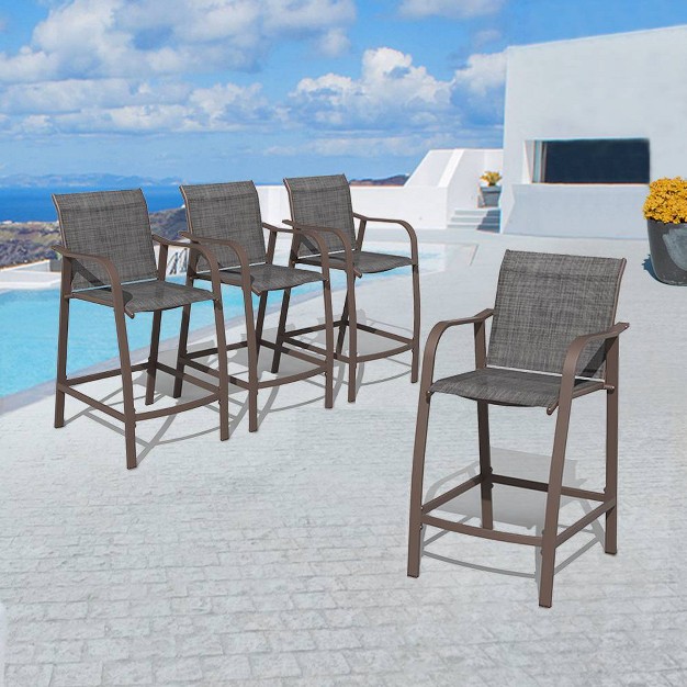 4pc Outdoor Counter Height Bar Stools Black gray Crestlive Products