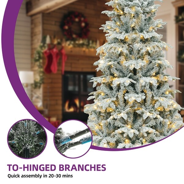 6.5 Ft PreLit Snow Flocked Christmas Tree with 760 Mixed Branch Tips and 350 Lights