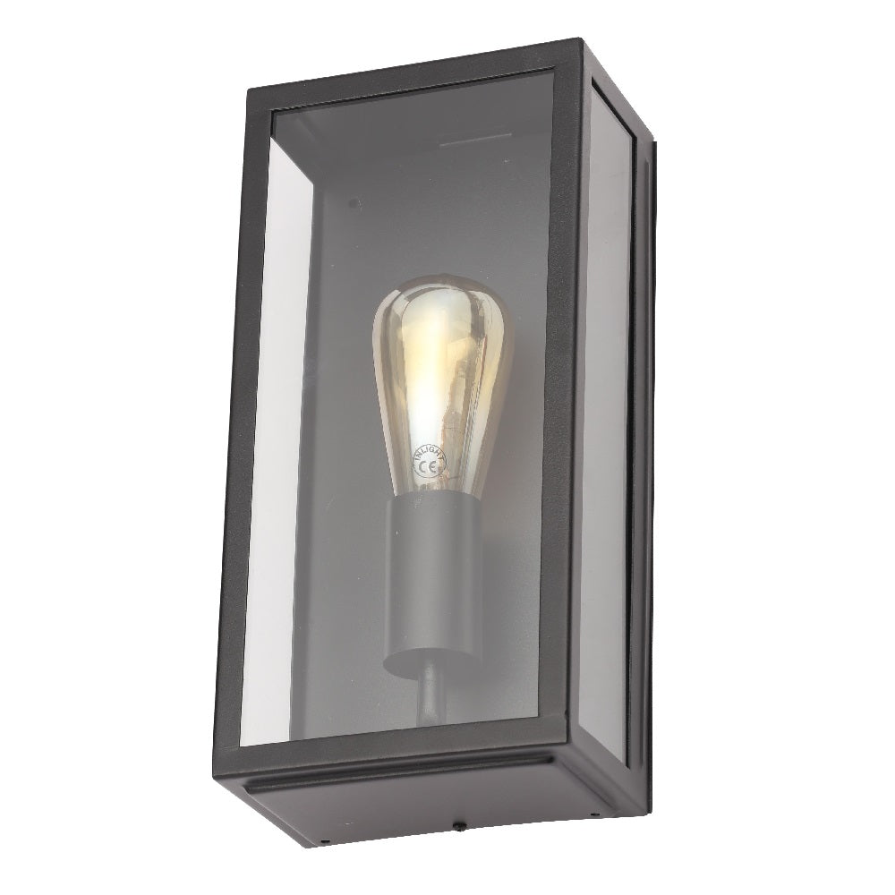 Britalia BRZN-20944-BLK Matt Black & Glass Panel Outdoor Vintage Rectangular Flush Wall Light