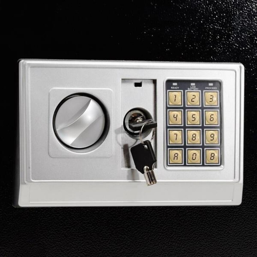 E50EA Home Business Security Keypad Lock Electronic Digital Steel Safe Black Box   Silver Grey