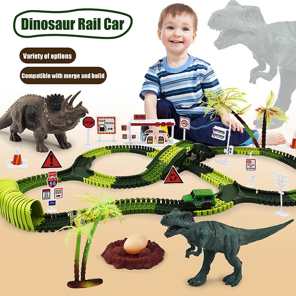 166 Pcs Children Dinosaur Track Toy Diy Assembly Holiday Gift Children Electric Track Toy Set Green