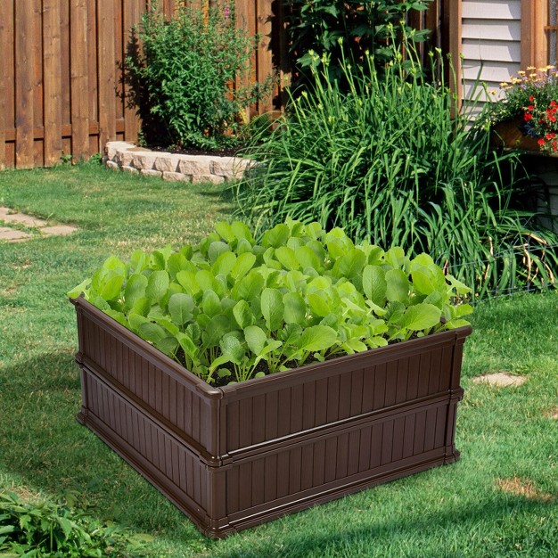 Costway 2 Pcs 48.5'' Raised Garden Bed Square Plant Box Planter Flower Vegetable Brown