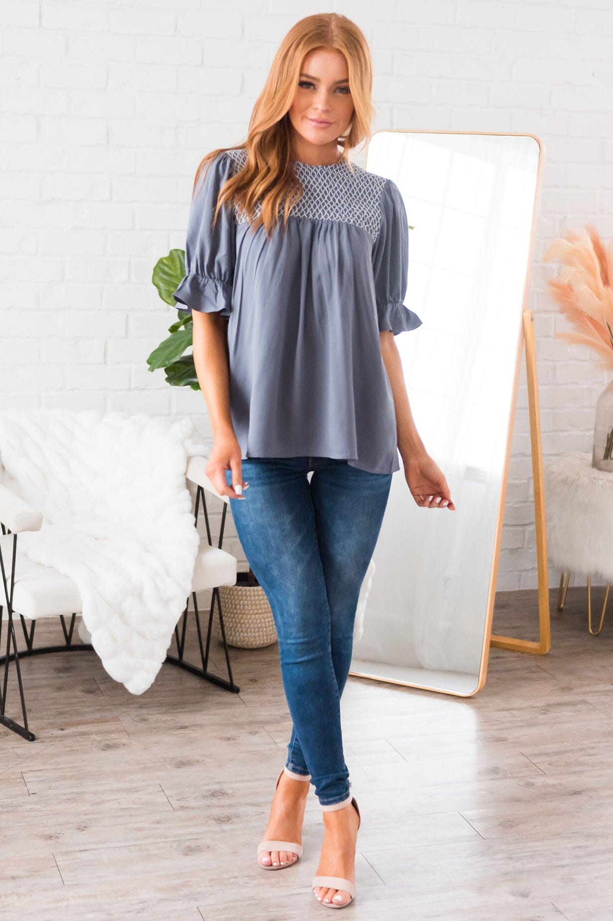 Drift Away Embroidered Modest Blouse