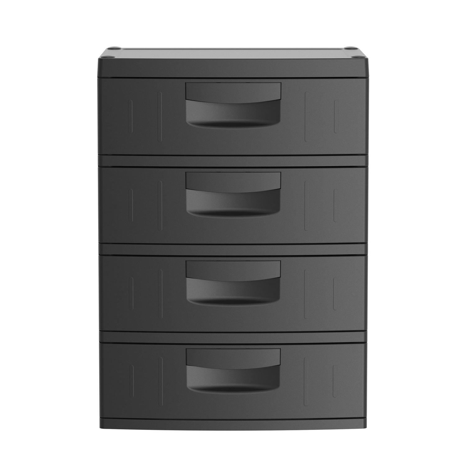 Hyper Tough 4 Drawer Plastic Garage Storage Cabinet 18.7 D x 25.39 W x 35.31 H， Black