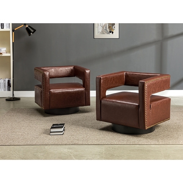 Bortolotti Upholstered Swivel barrel Chair with Nailhead Trim for Living Room Set of 2 by HULALA HOME