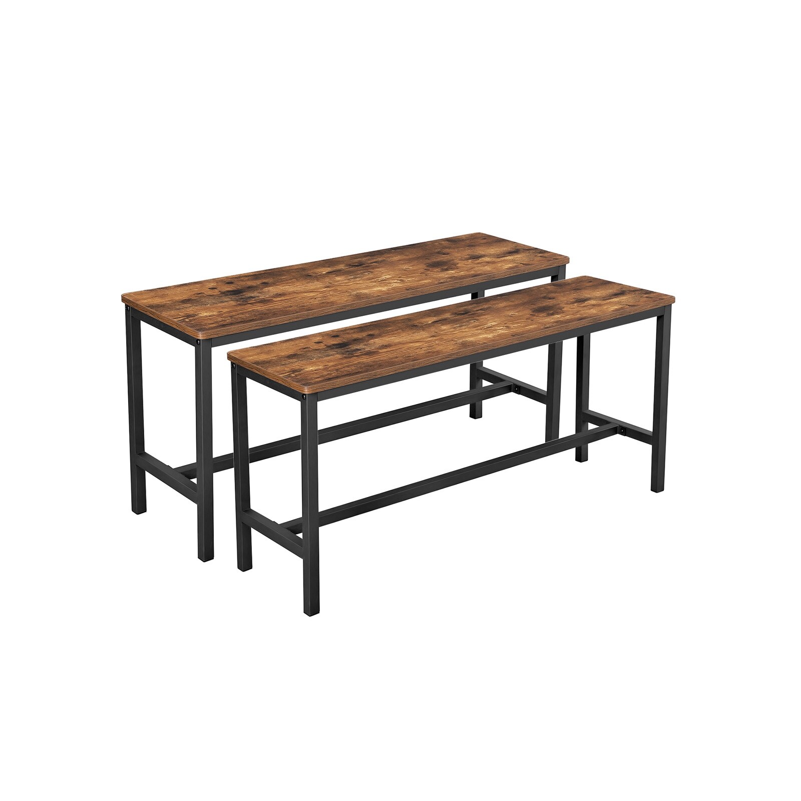 Table Benches， Pair of 2， Industrial Style Indoor Benches， 42.5 x 12.8 x 19.7 Inches， Durable Metal Frame， Rustic Brown