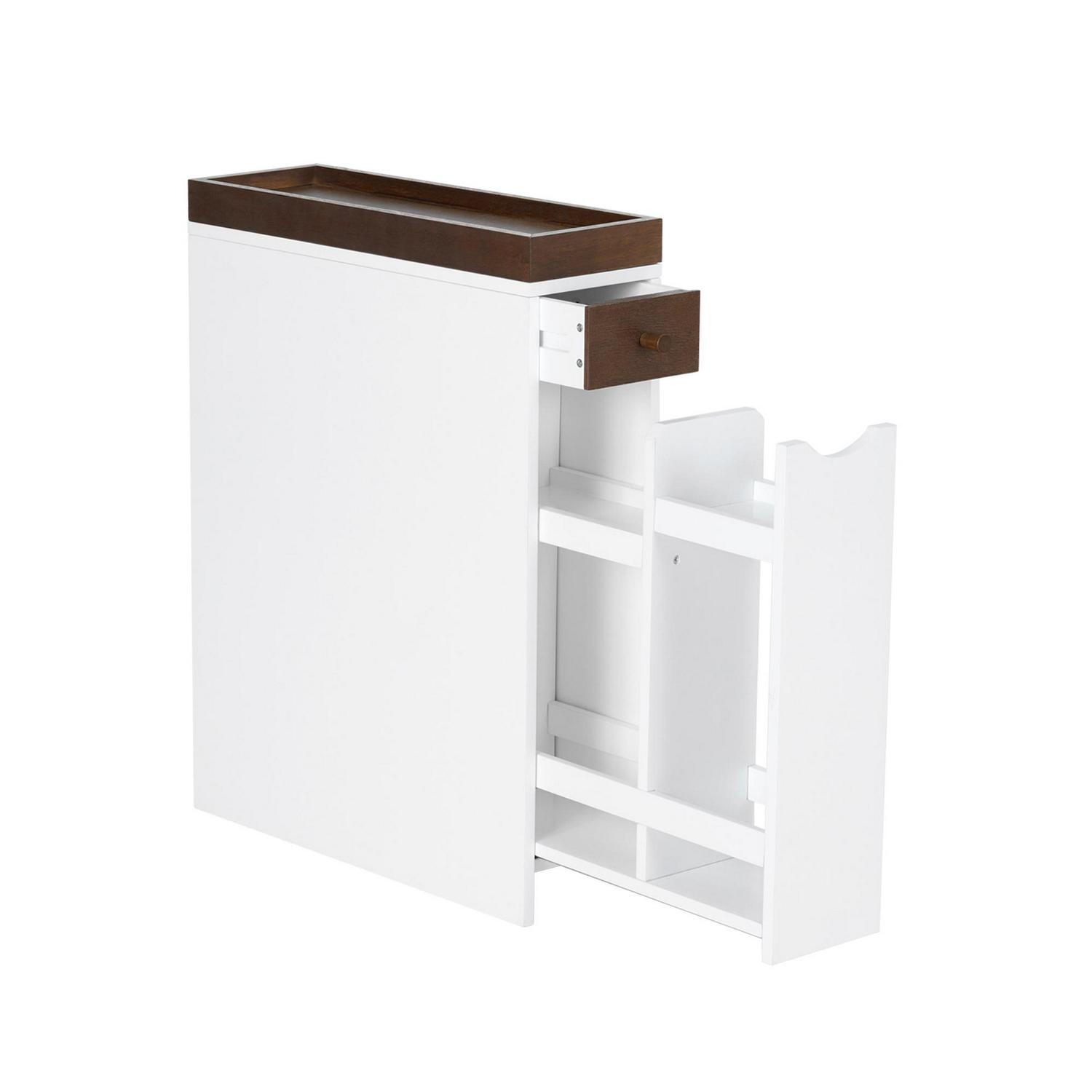 Teamson Home Narrow Cabinet with Drawers and Tray 6.5 L x 24.5 H， White/Brown