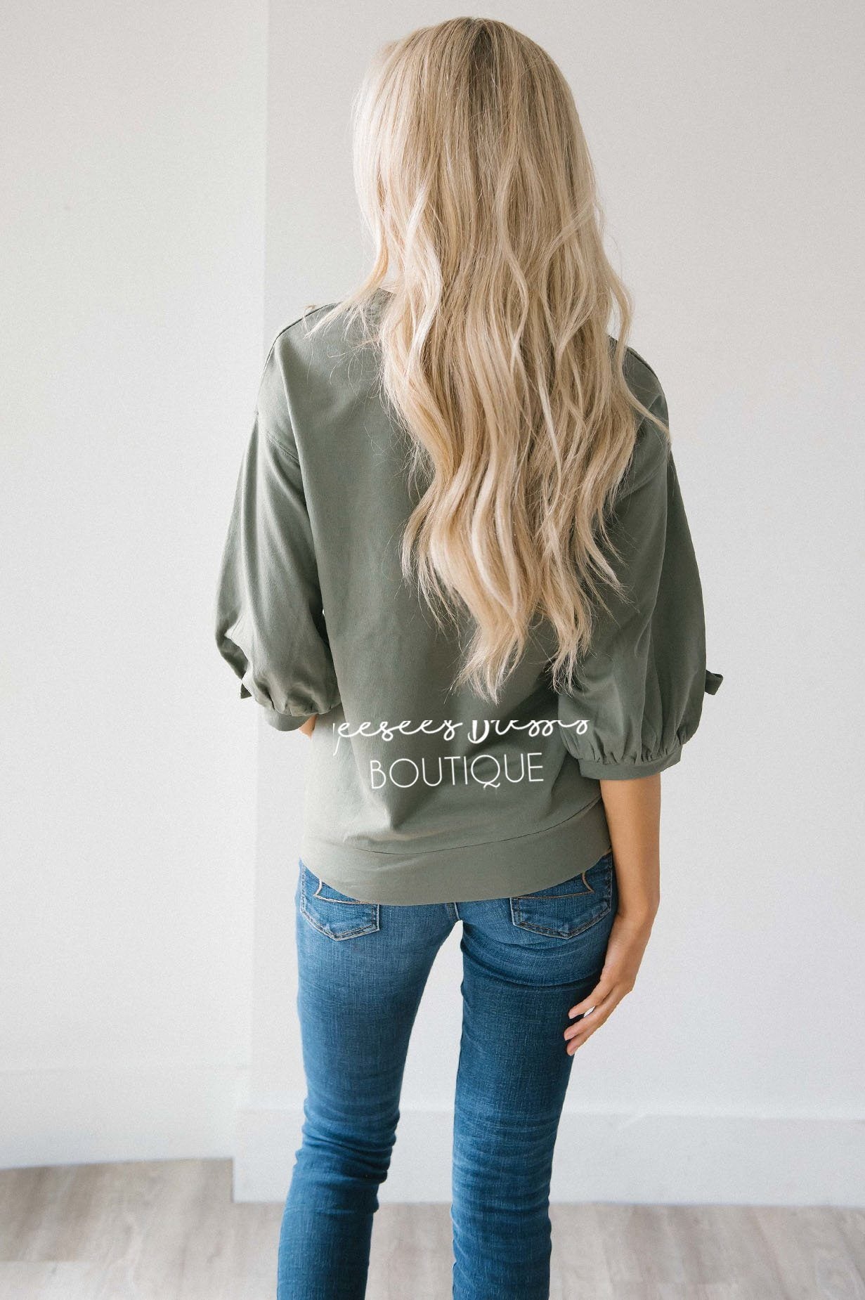 Gathered Tie Sleeve Sweatshirt