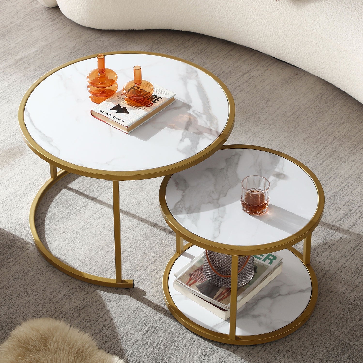 JASIWAY Marble Pattern MDF Top with Metal Frame Nesting Coffee Table