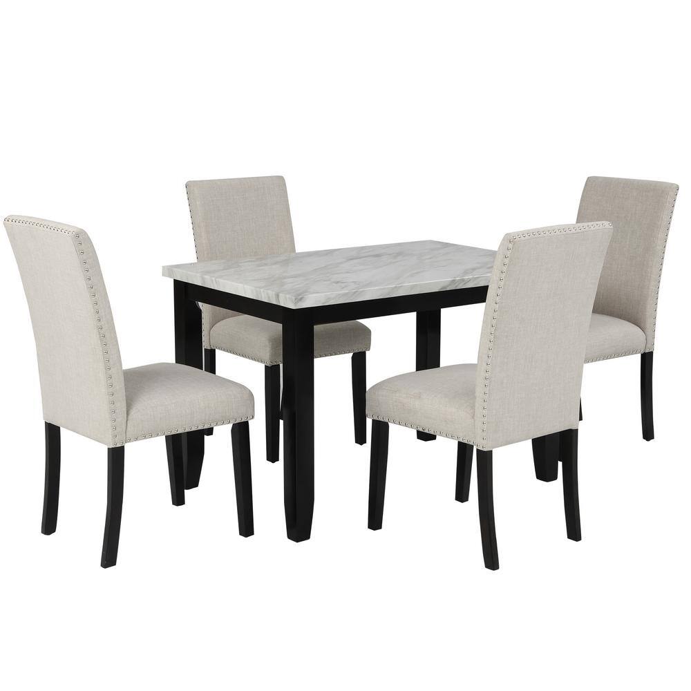 Harper  Bright Designs Faux Marble White 5-Piece Dining Set with Thick Cushion Chairs ST000040AAK