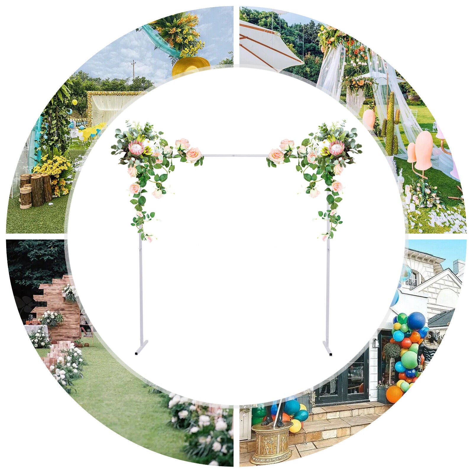 Fichiouy 6.6Ft Square Metal Wedding Arch Stand for Garden Arbor In/Outdoor Party Decora White