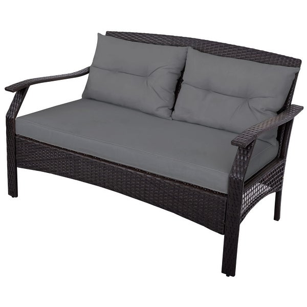 4 Piece Rattan Sofa Seating Group with Cushions， Outdoor Ratten sofa - Overstock - 33824781