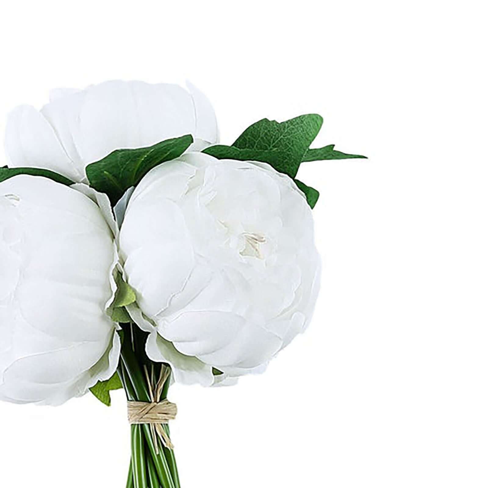 5 Flower Head White Peony Bouquet Artificial Silk Peonies Spray