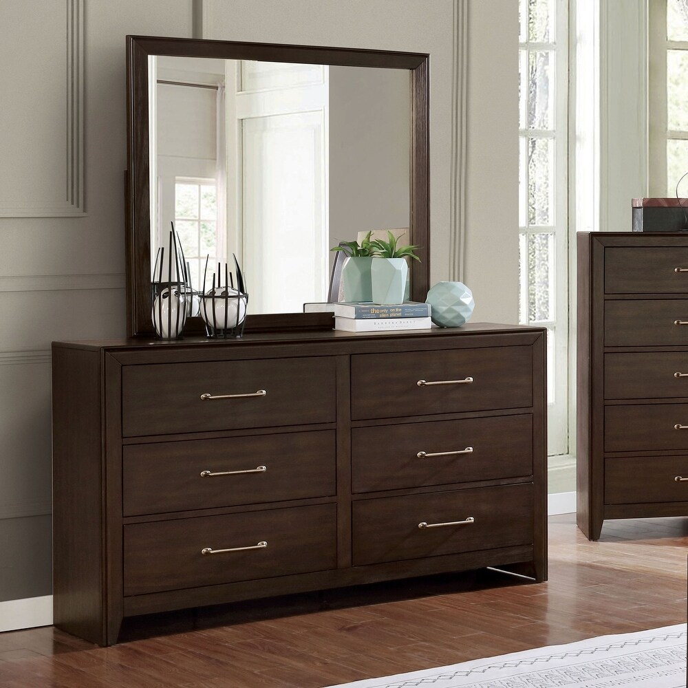 Bett Transitional Walnut 2 piece 6 Drawer Dresser and Mirror Set by Furniture of America