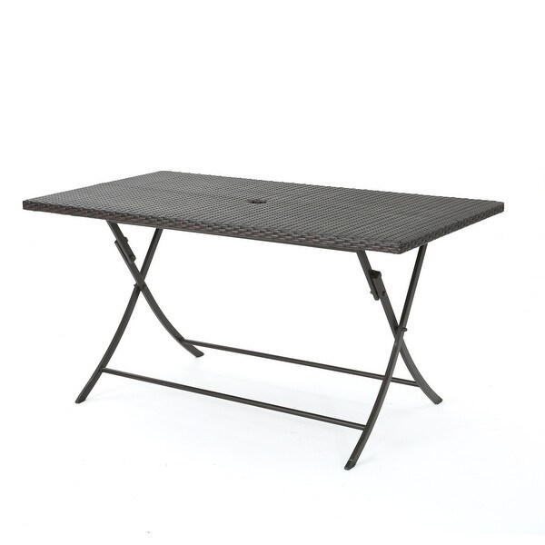 Outdoor Rectangle Foldable Dining Table with Topquality Polyethylene Wicker and a Sturdy Iron Tubing Frame