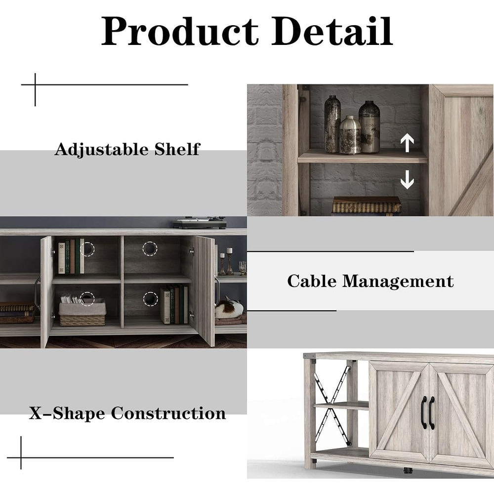 Wood Media Console Farmhouse TV Stand with Adjustable Shelves for Living Room 68 inch   M