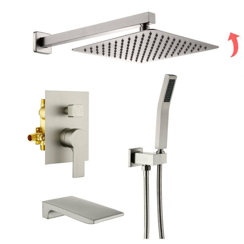 UKISHIRO 1-Spray Patterns with 2.5 GPM 12 in. Wall Mounted Dual Shower Heads in Brushed Nickel SMD0KN211020020