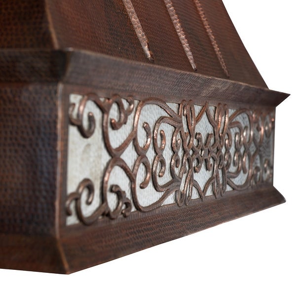 38 In 735 CFM Hammered Copper Wall Mounted Euro Range Hood with Nickel Background Scroll Design (HV-EURO38S-NB-C2036BP)