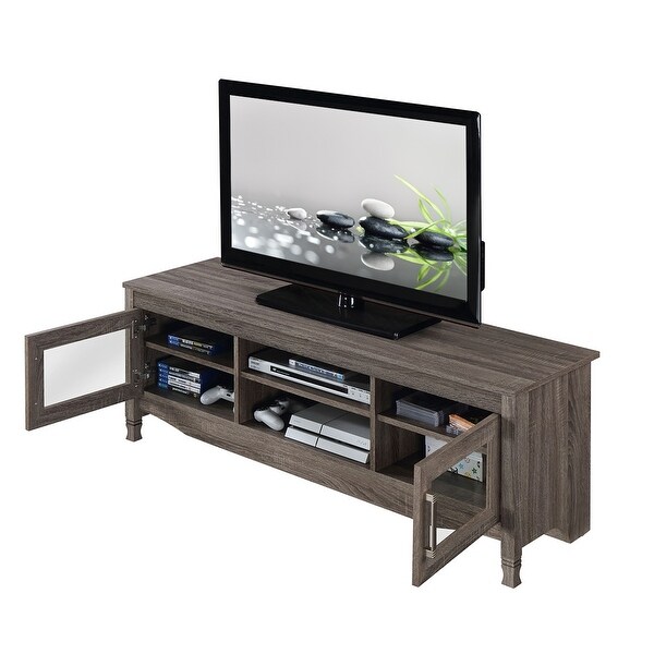 Driftwood TV Stand Console with 2 Glass Door and 6 Compartment TV Cabinet Entertainment Center