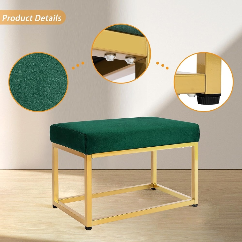 27.5 inch Wide Rectangle Footstool Ottoman Bench with Metal Base for Living Room  Green