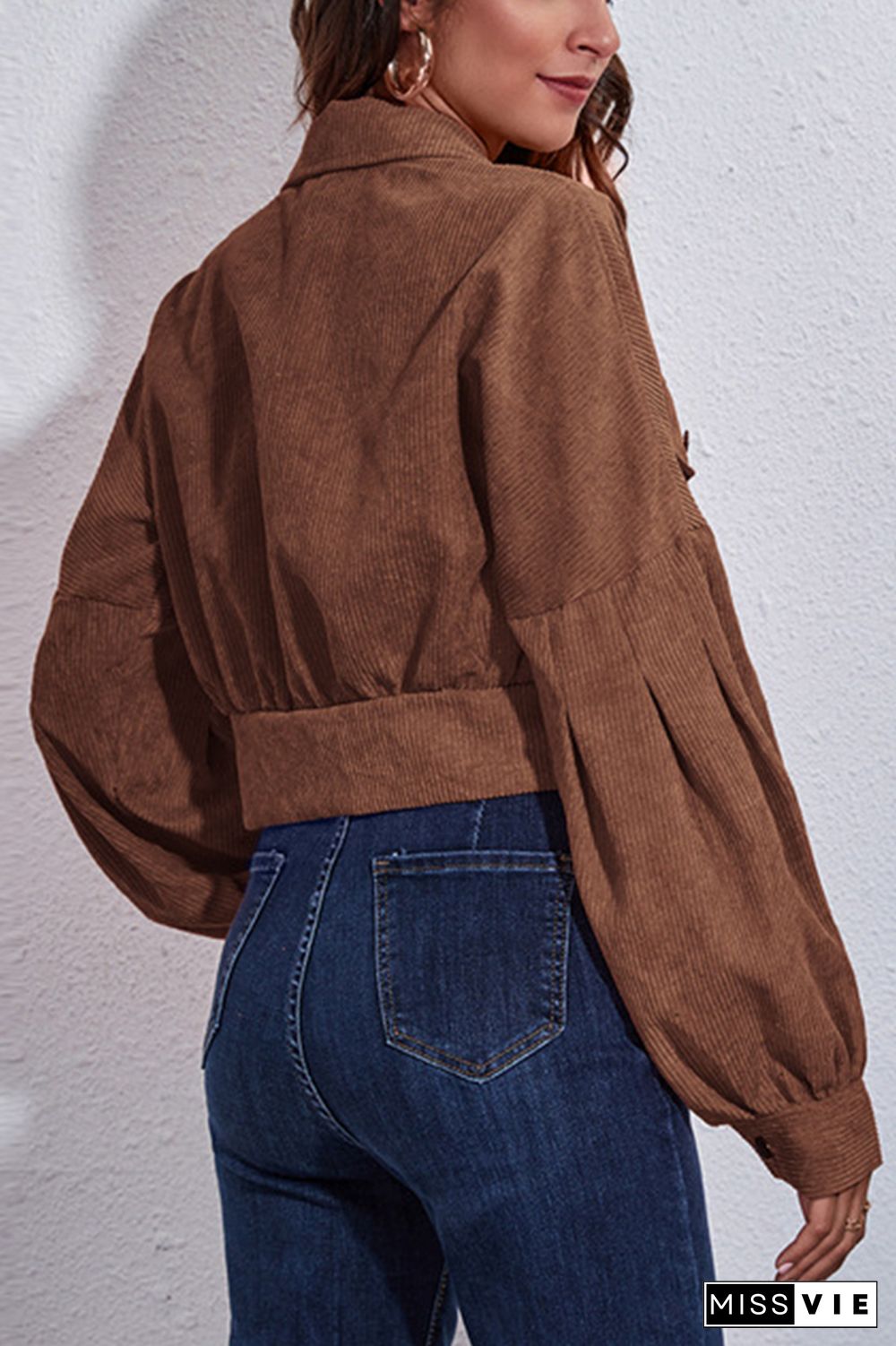 Winter Corduroy Button Drop-shoulder Sleeve Jacket Women Wholesale